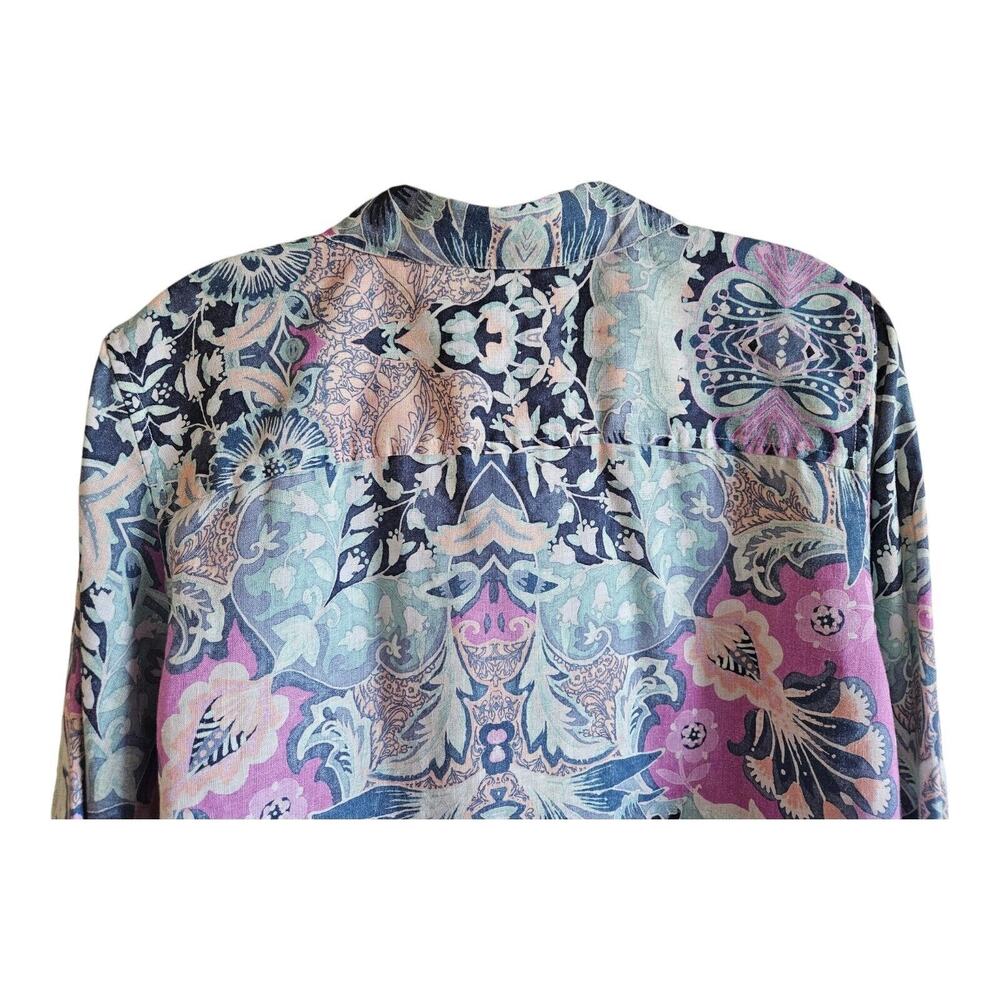 CHICO'S 2 Women's 12 14 Linen Blouse Button Up Paisley Wrinkle Resistant 44" - Picture 4 of 7